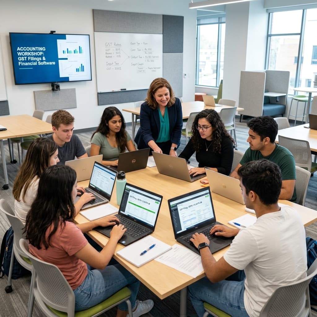 Students working through a practical accounting session